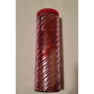 Starbucks 2022 Holiday Candy Cane Swirl Acrylic Tumbler 16oz Travel Mug Pink